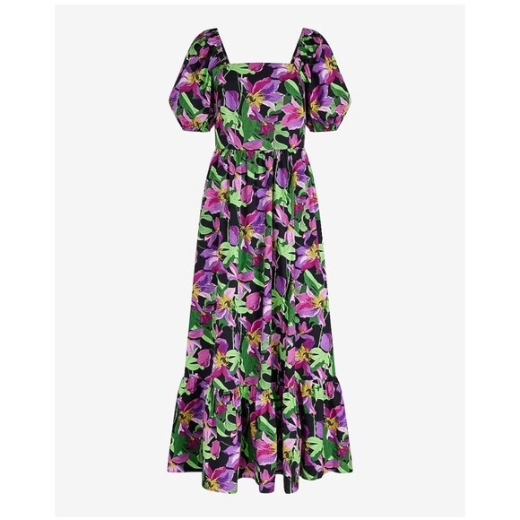 Floral Square Neck Puff Sleeve Tiered Poplin Maxi Dress Medium NWT Wedding Guest - Picture 12 of 12